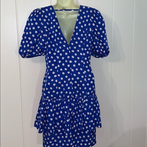 Totally awesome Vtg 80s blue & white silk dress - Picture 4 of 7